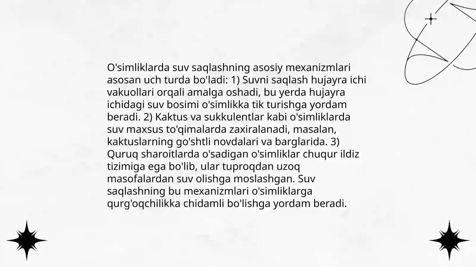 Namlikka nisbatan oʻsimliklarning ekologik guruhlari 4