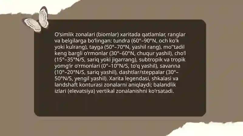 Oʻsimlik turkumlari va tabiiy joylashishlari(xaritada belgilash) 4