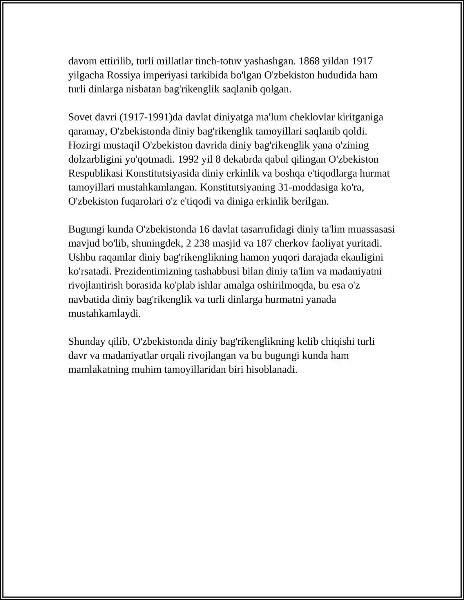 O'ZBEKISTONDA KONFESSIYALARARO DINIY BAĞRIKENGLIKNI TARIXIY TAJRIBASI 4