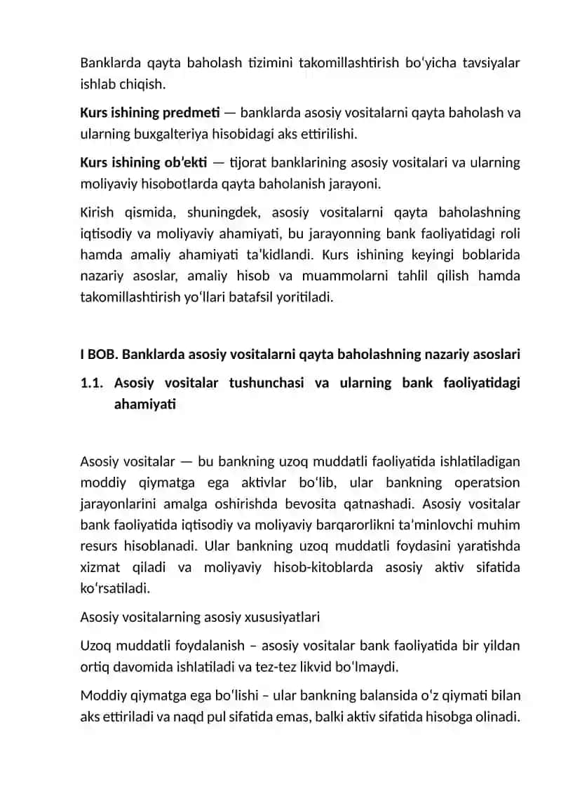 Banklarda asosiy vositalarni qayta baholash va uning hisobi. 4