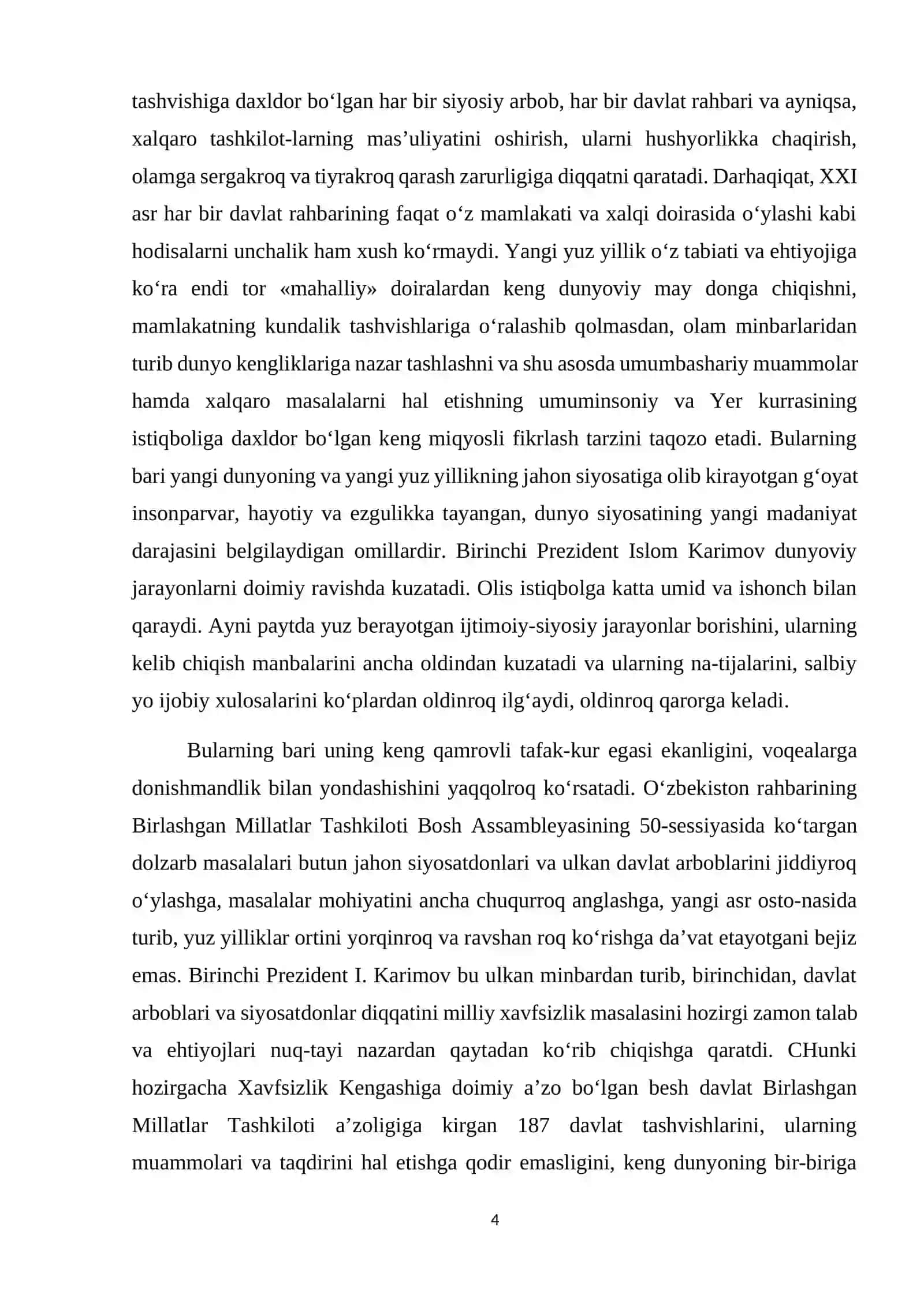 Markaziy Osiyoda xavfsizlik masalalari, terrorizm, giyohvandlik va odam savdosiga qarshi kurashda O‘zbekiston Respublikasining faolligi 4