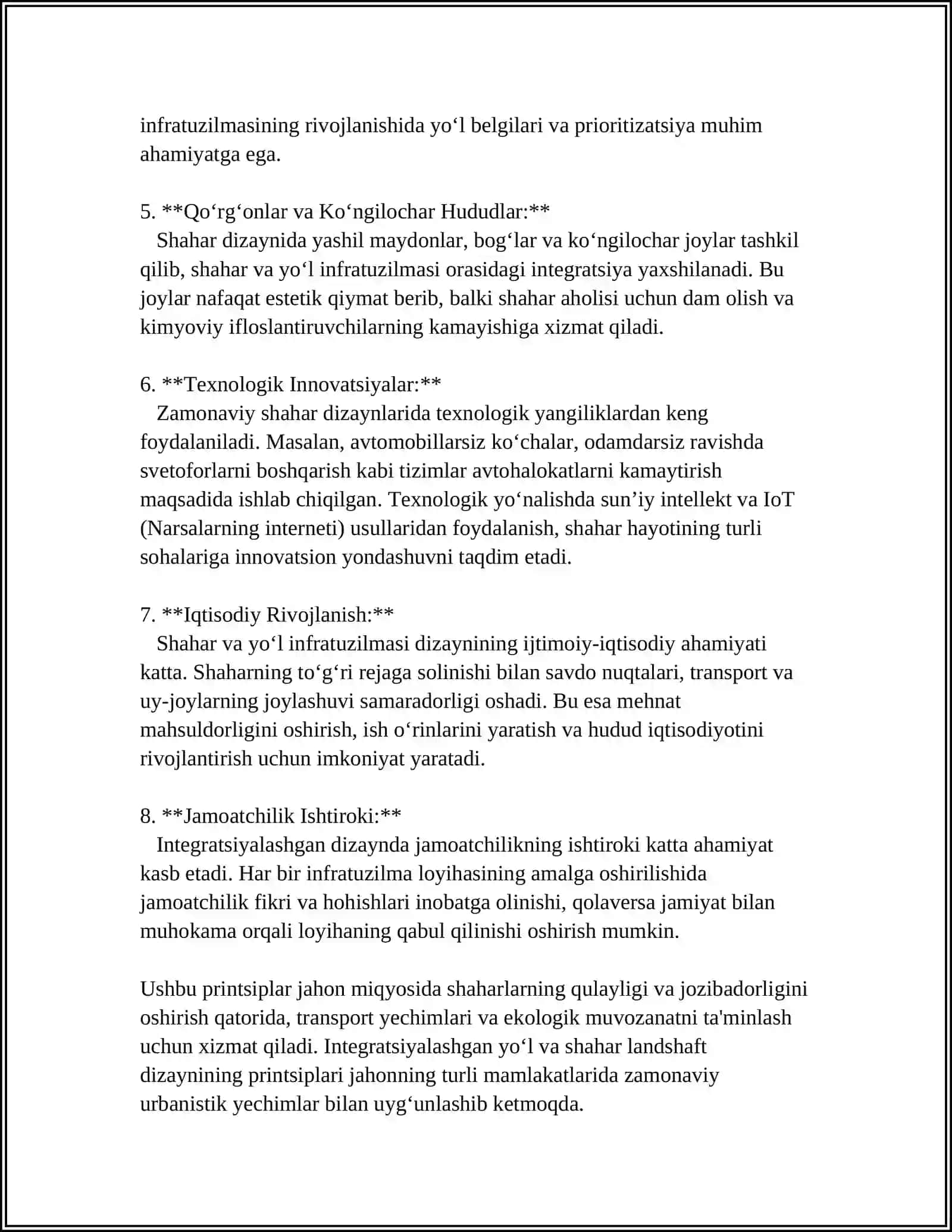 URBANISTIKA VA YOʻL LANDSHAFTINING INTEGRATSIYALASHGAN YONDASHUVI 4