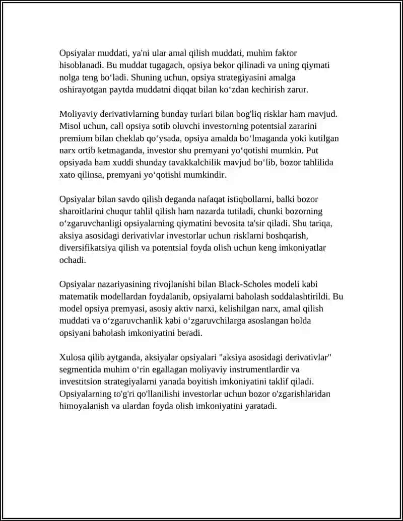 AKSIYA ASOSIDAGI DEREVATIVLAR EQUITY DEREVATIVES 4