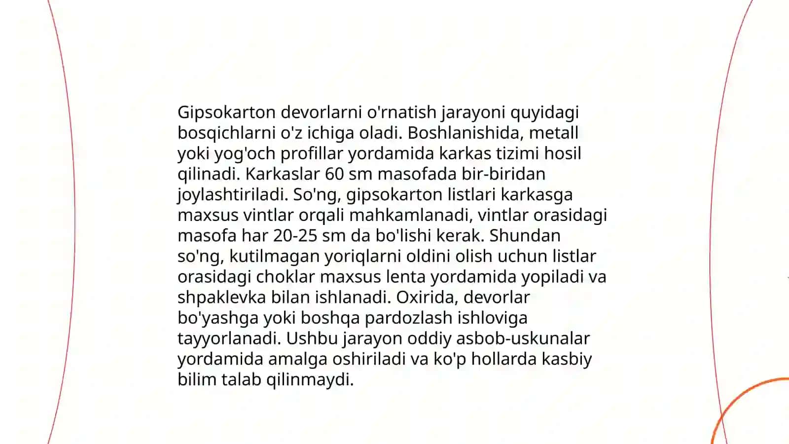 Knauf oqish joyida gipsakarton iymek betli peregarotkalar paydo etish bilan tanishuv 4