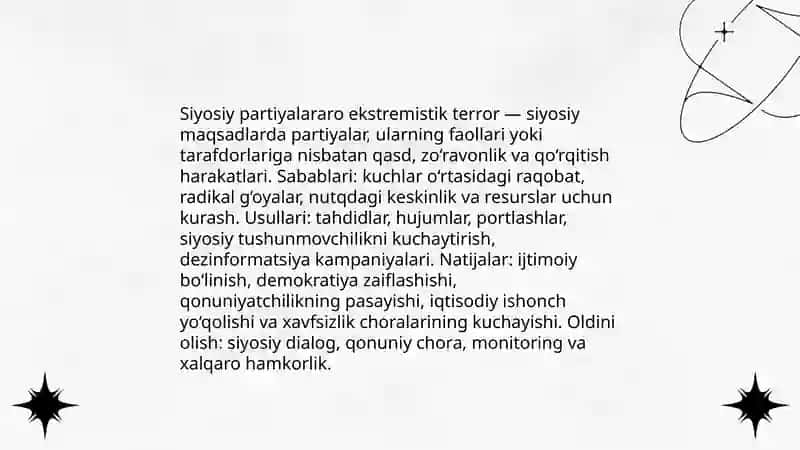 Terorizmning turlari (siyosiy, iqtisodiy, itimoiy, diniy) 4