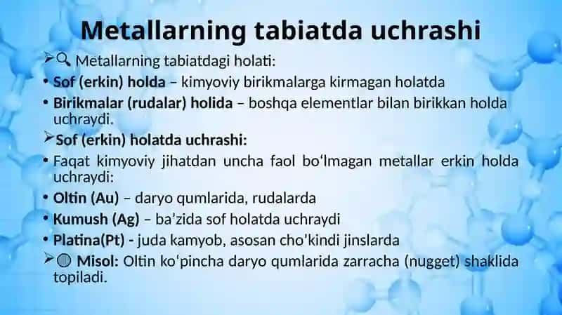 Metallarning umumiy xossalari. Qotishmalari 4