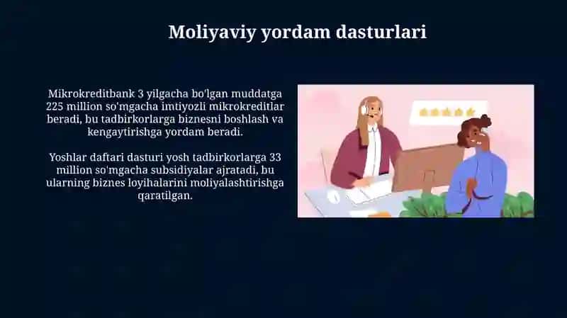 O'zbekistonda biznes qolab quvatlash darajasi 4