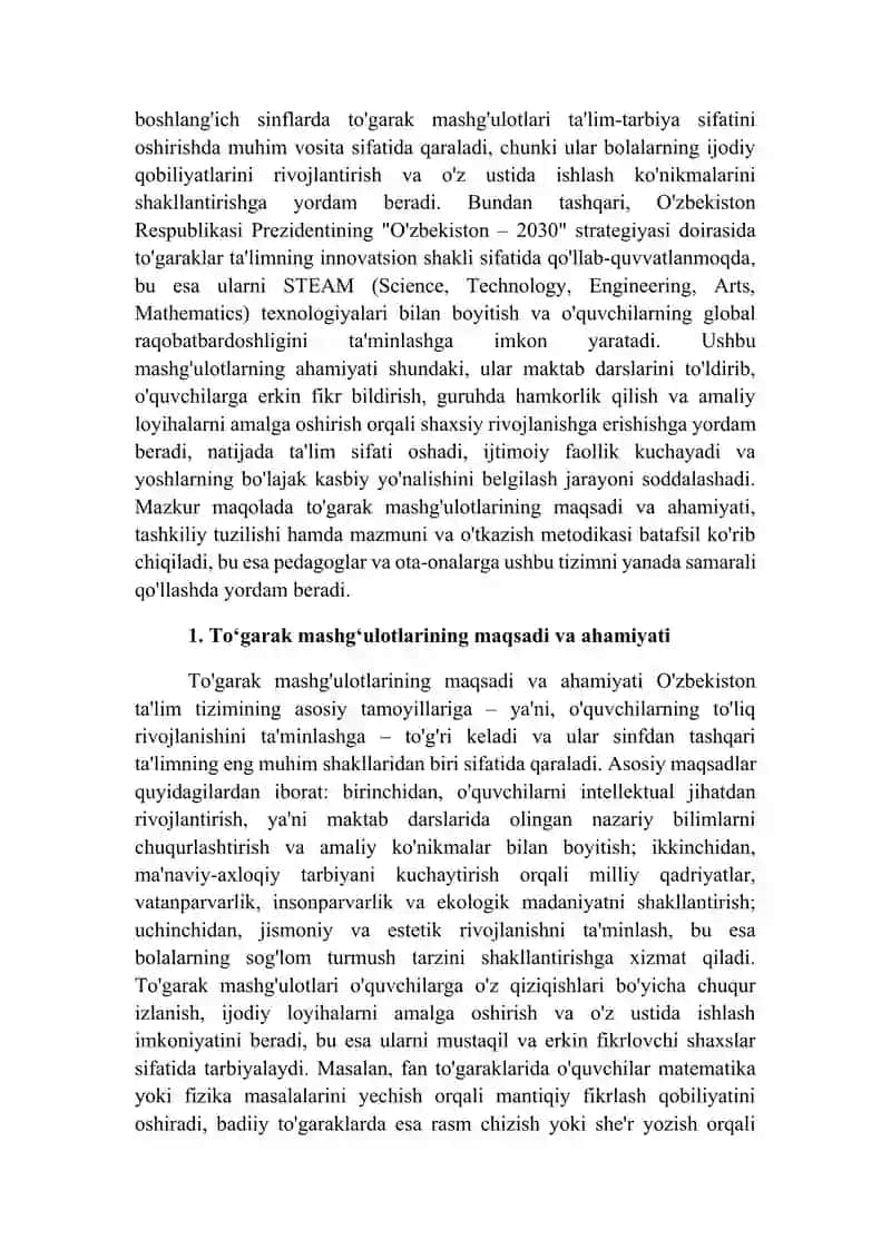 Toʻgarak mashgʻulotlarining tashkiliy tuzulishi xususiyatlari va mashgʻulotlar mazmuni. 4