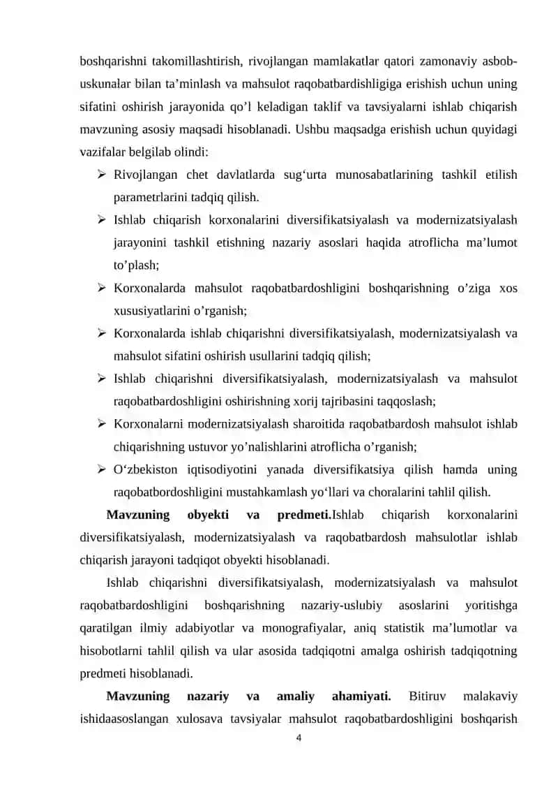 ISHLAB CHIQARISH KORXONALARINI MODERNIZATSIYALASH VA DIVERSIFIKATSIYALASH JARAYONINING SAMARADORLIGI VA UNI RIVOJLANTIRISH TIZIMI 4