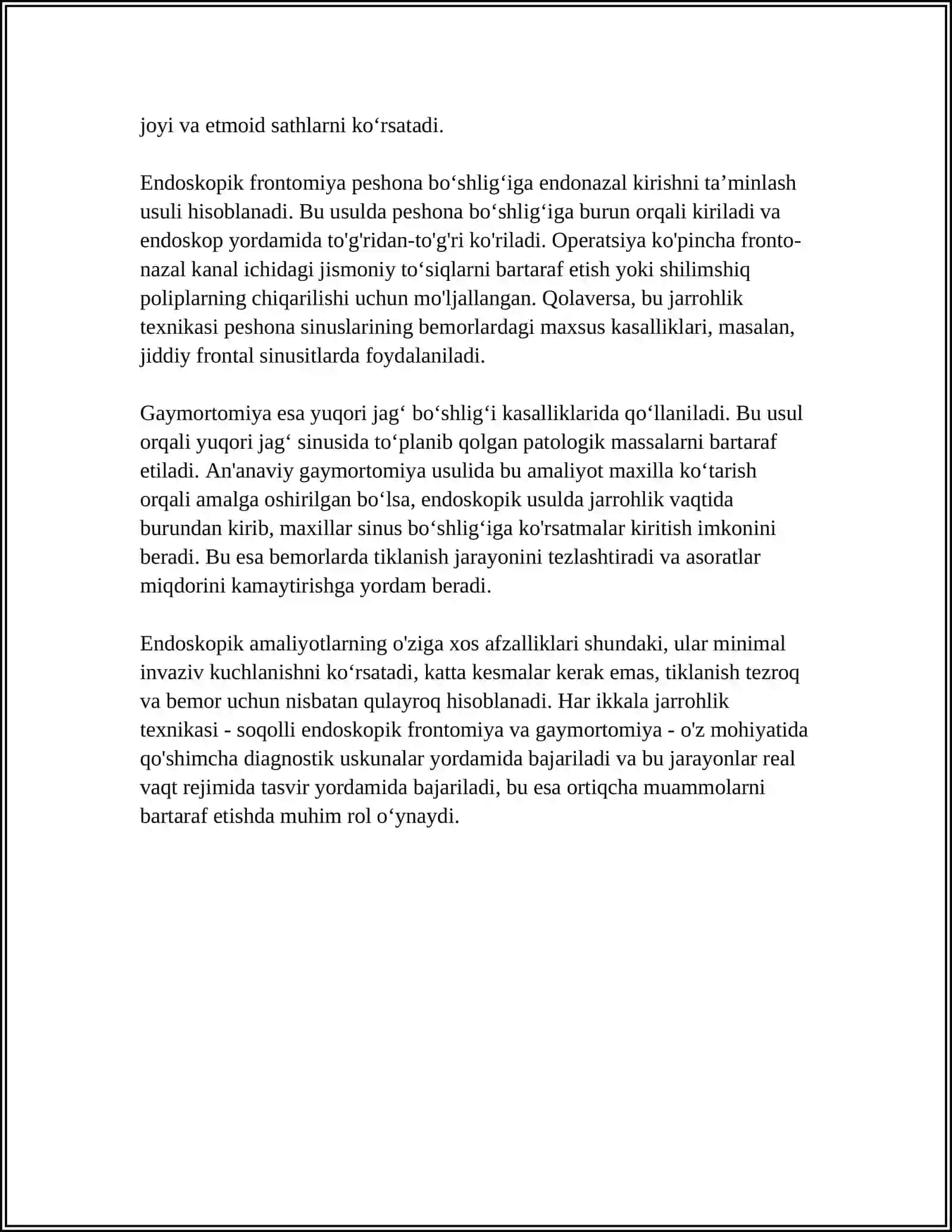 PESHONA VA YUQORI JAGʻ BOʻSHLIGʻINI OCHISH TEXNIKASI 4
