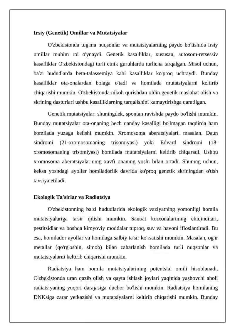 O'zbekistonda Homila Mutatsiyalariga Olib Keluvchi Asosiy Omillar 4