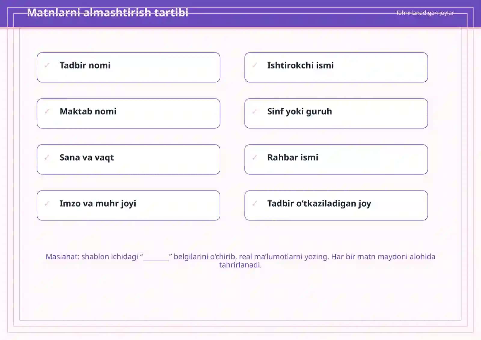 MAKTAB TADBIRLARI UCHUN 100 TA PREMIUM SHABLON 4