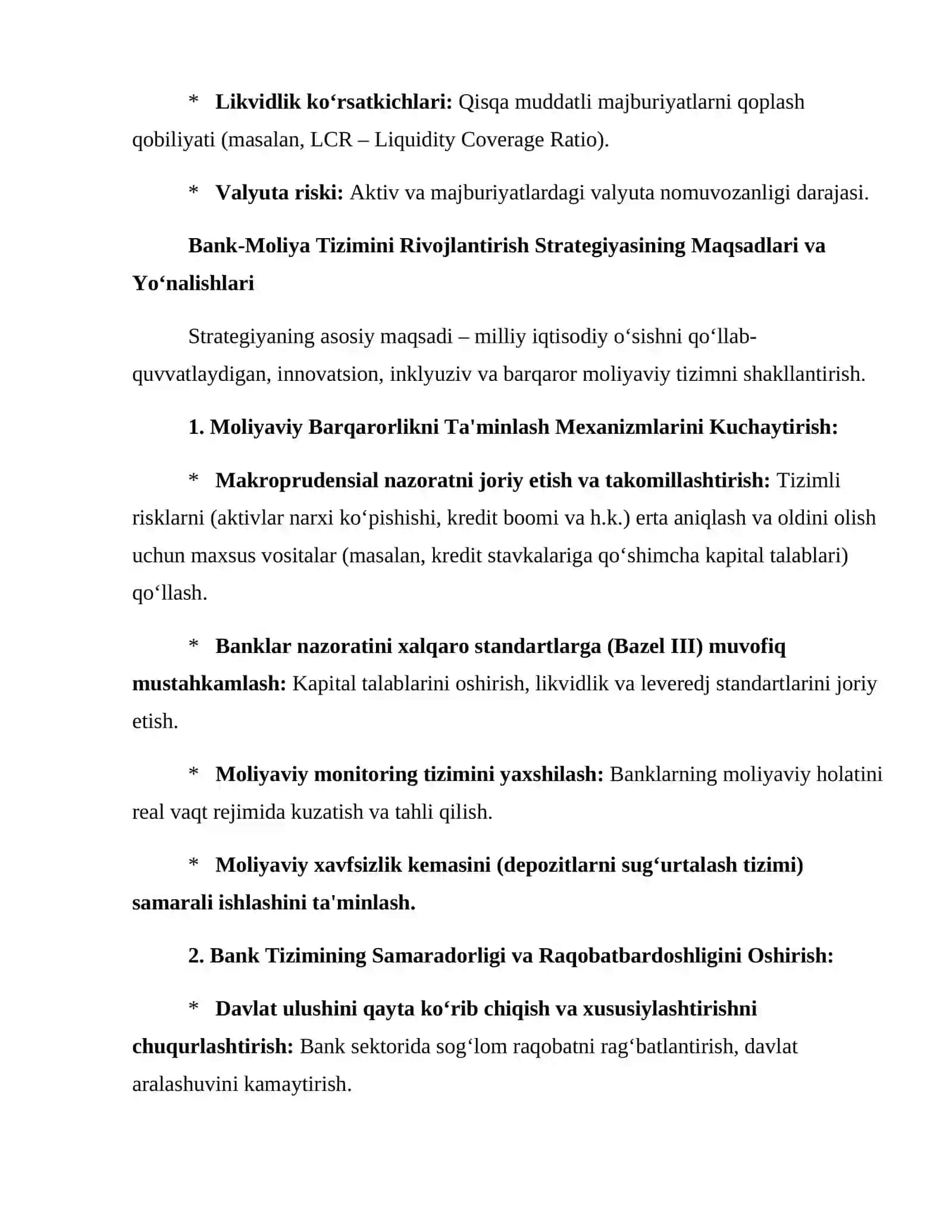 Moliyaviy barqarorlik va bank-moliya tizimini rivojlantirish strategiyasi 4