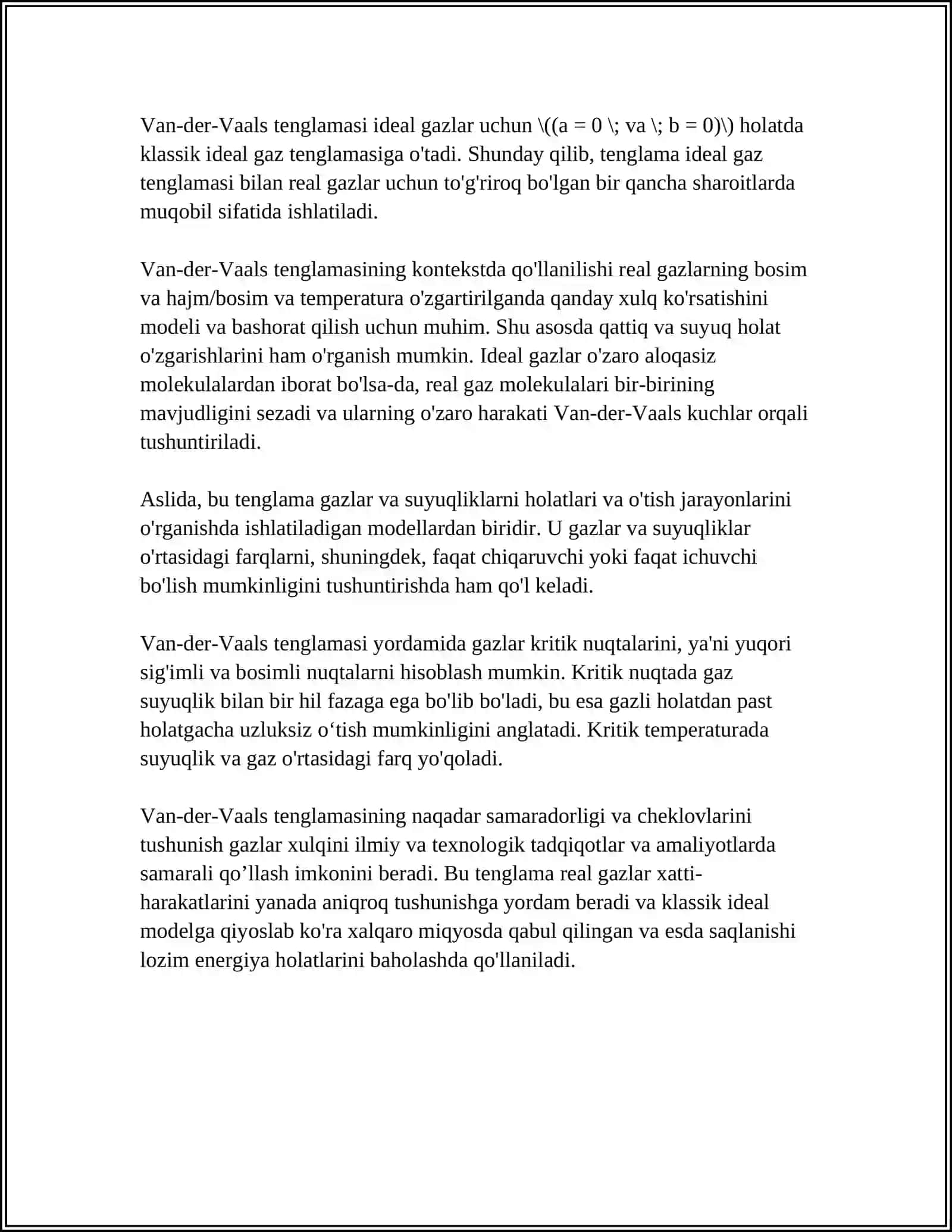 VAN-DER-VAALS TENGLAMASI. VAN -DER-VAALS IZOTERMALARI VA ULARNING TAHLILI.IZOTERMALAR 4