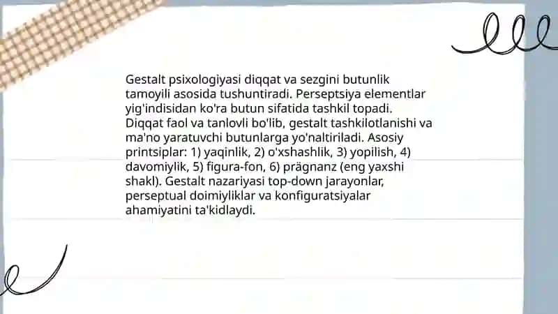 Psixolog olimlarning diqqat va sezgilar haqidagi qarashlari 4