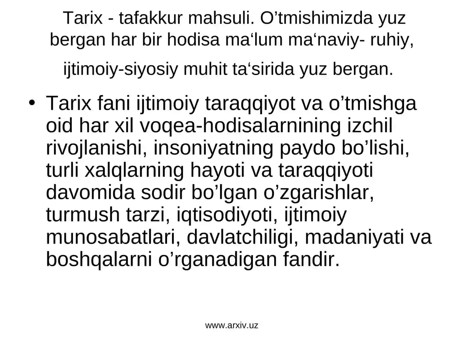 O’ZBEKISTON TARIXI FANINING PREDMETI, NAZARIY-METODOLOGIK ASOSLARI, MANBALARI VA AHAMIYATI 4