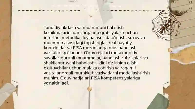 Zamonaviy sharoitda darslarni takomillashtirish yo'llari. PISA baxolash 4