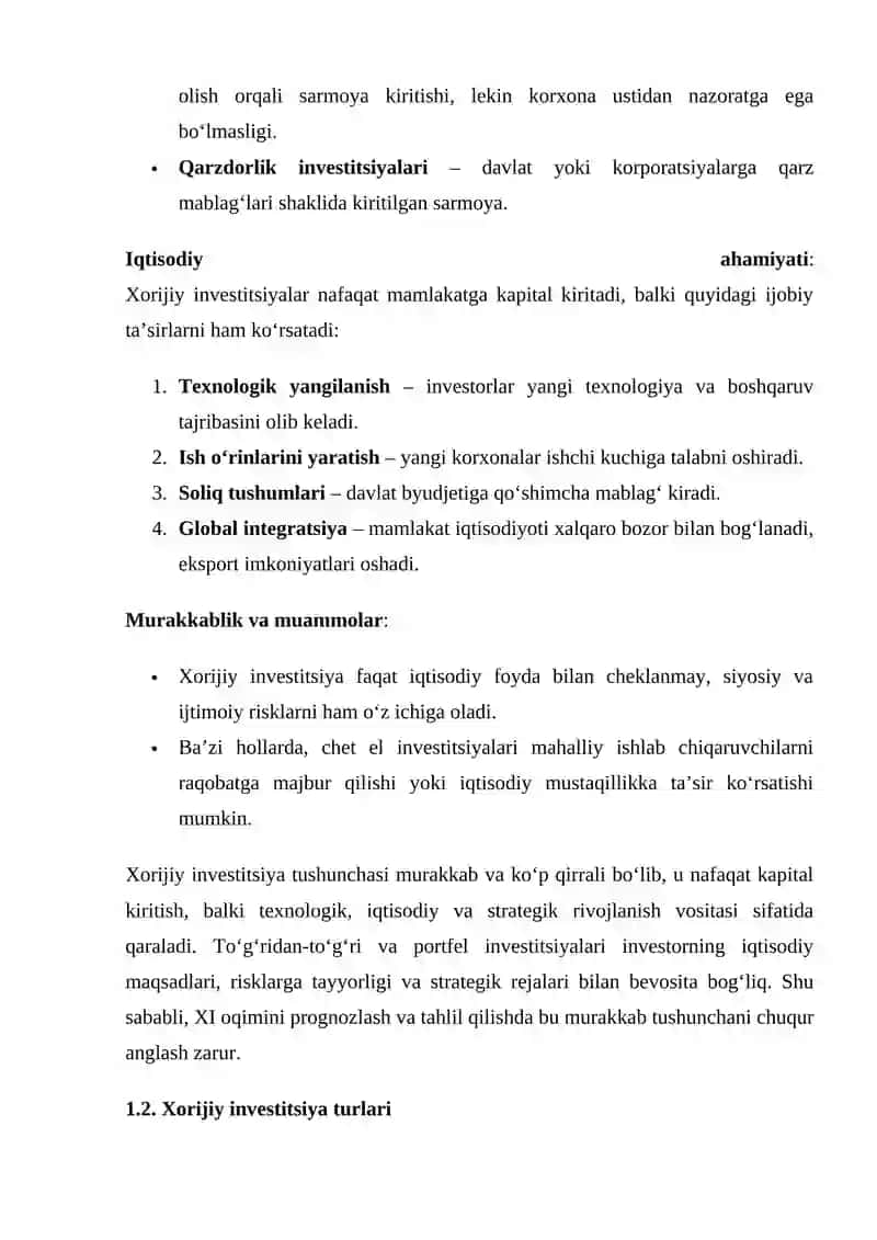 Xorijiy investitsiyalar oqimini prognozlash usullari 4