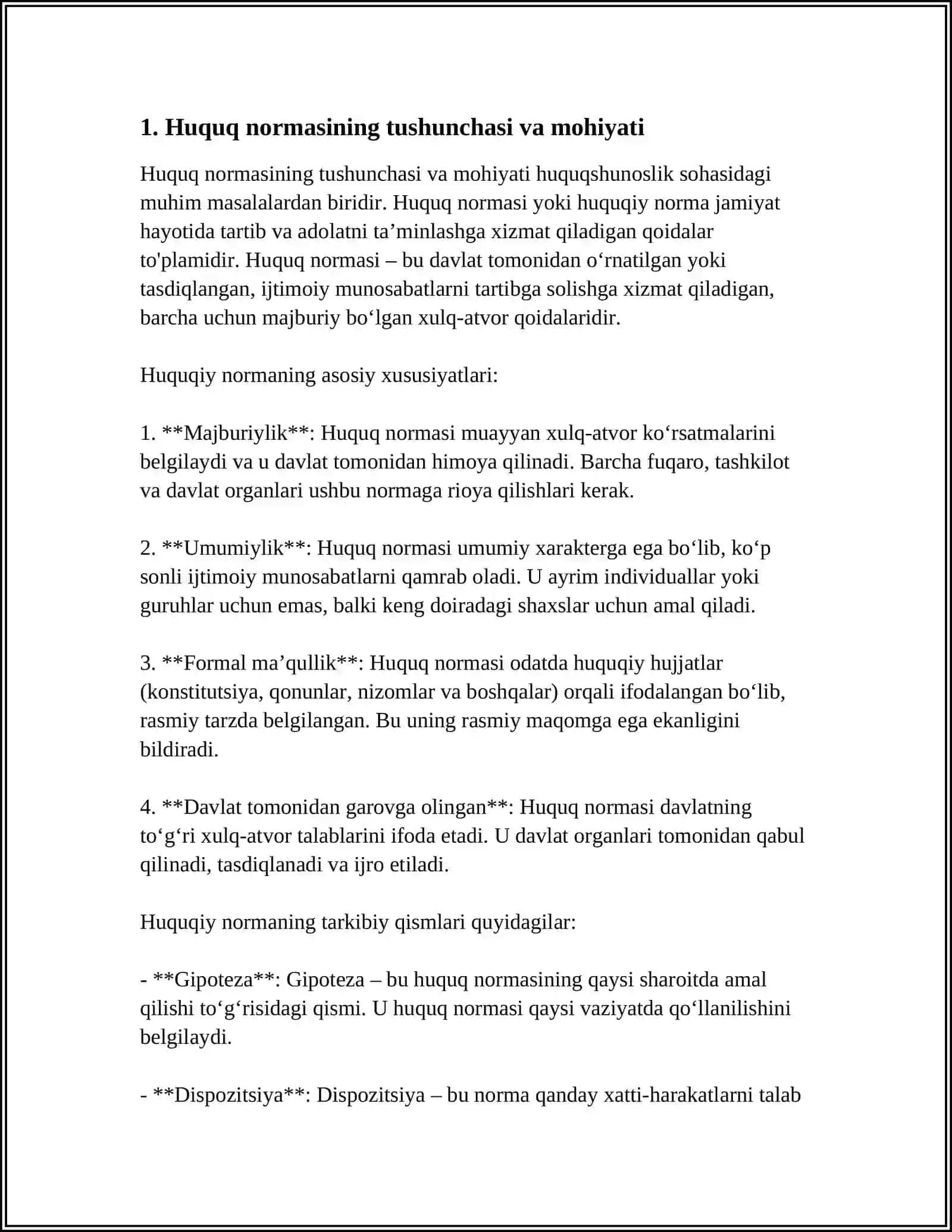 HUQUQ NORMASINING TUSHUNCHASI, BELGILARI 4