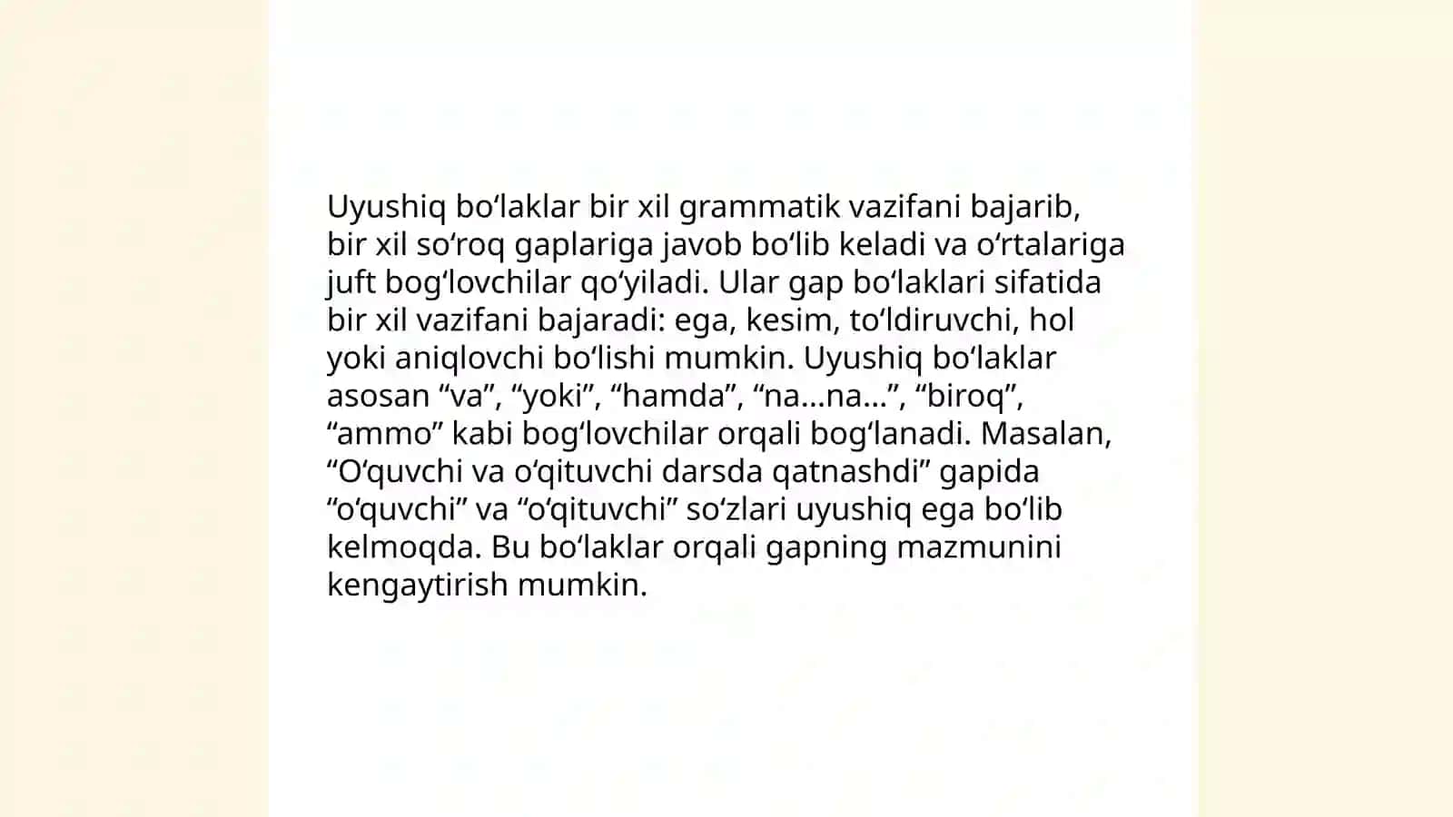Uyushiq bo'laklar va ajratilgan izoh bo'laklarning gapdagi o'rni 4