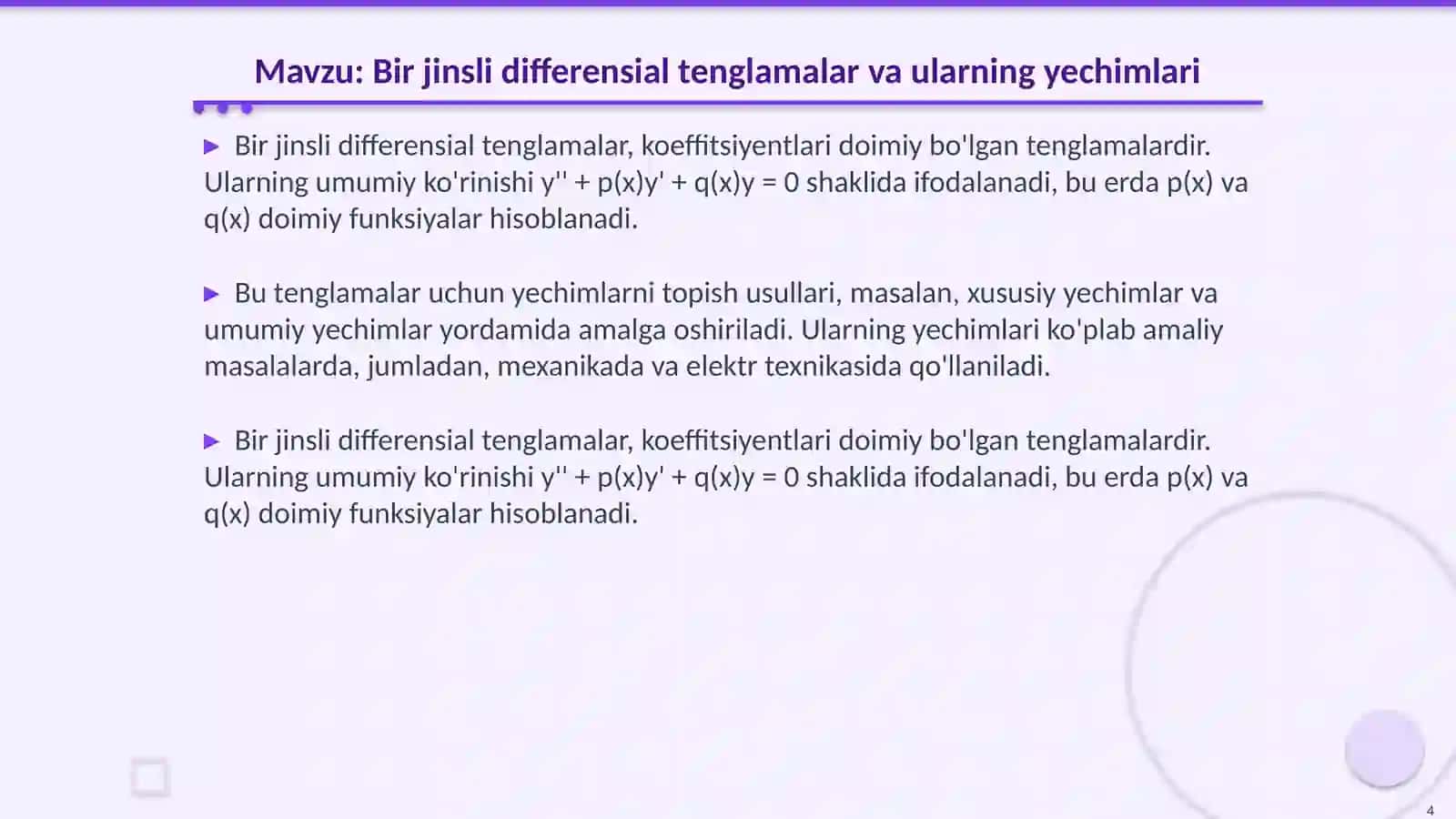 Ikkinchi tartibli koffetsiyentli differensial tenglamalar 4