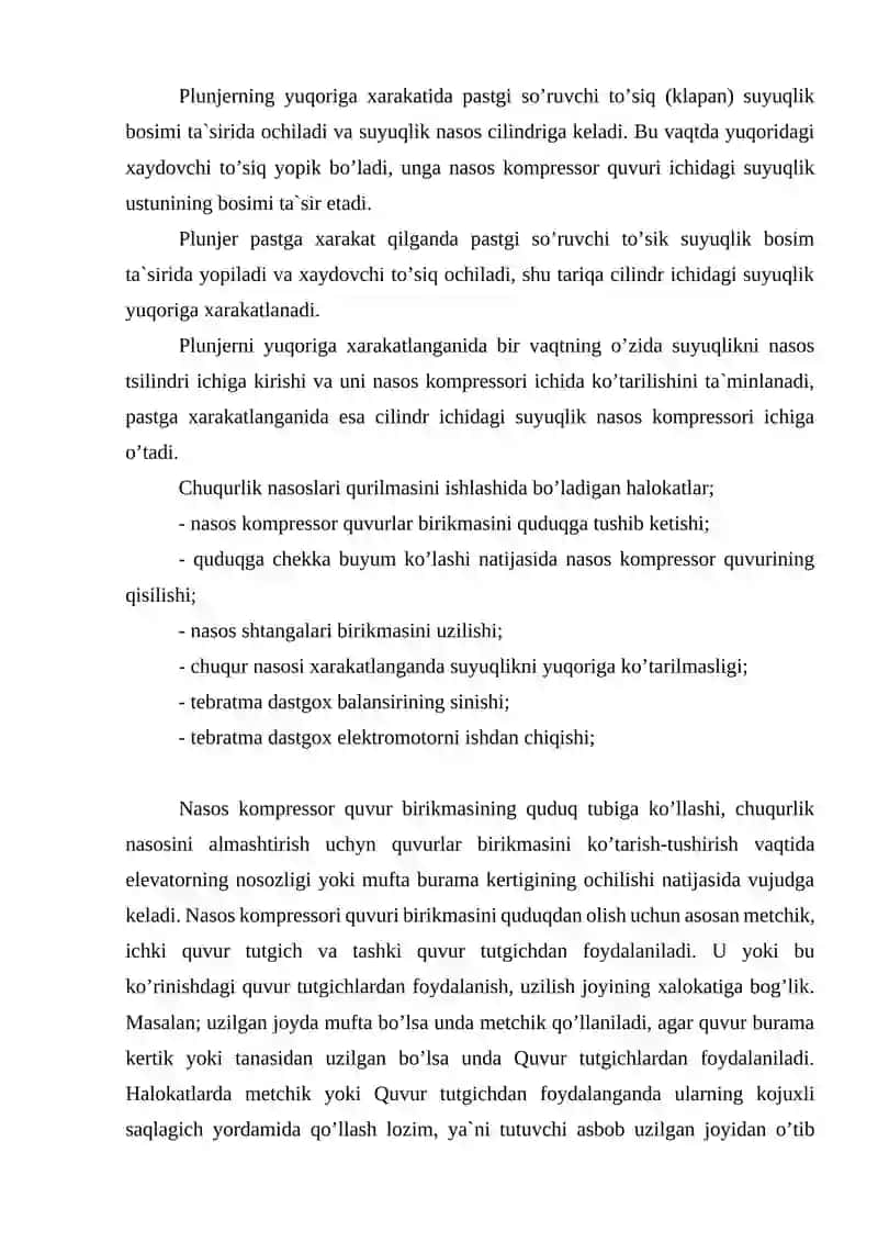 Quduqlarni chukurlik nasosi yordamida ishlatishdagi halokatlar 4