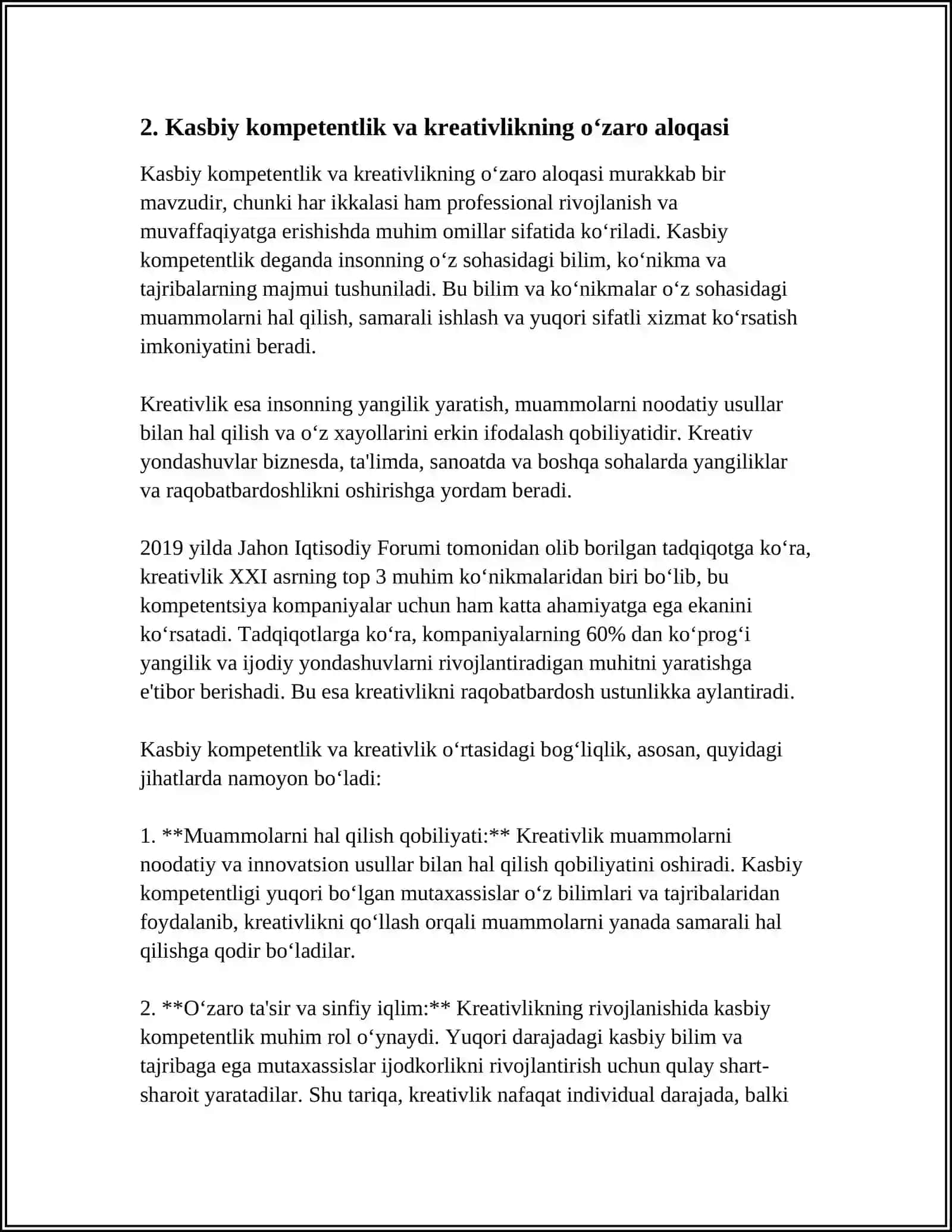 MUSTAQIL ISH Mavzu: PEDAGOGIKA KASBIY KOMPONENTLIK VA KREATIVLIK 4
