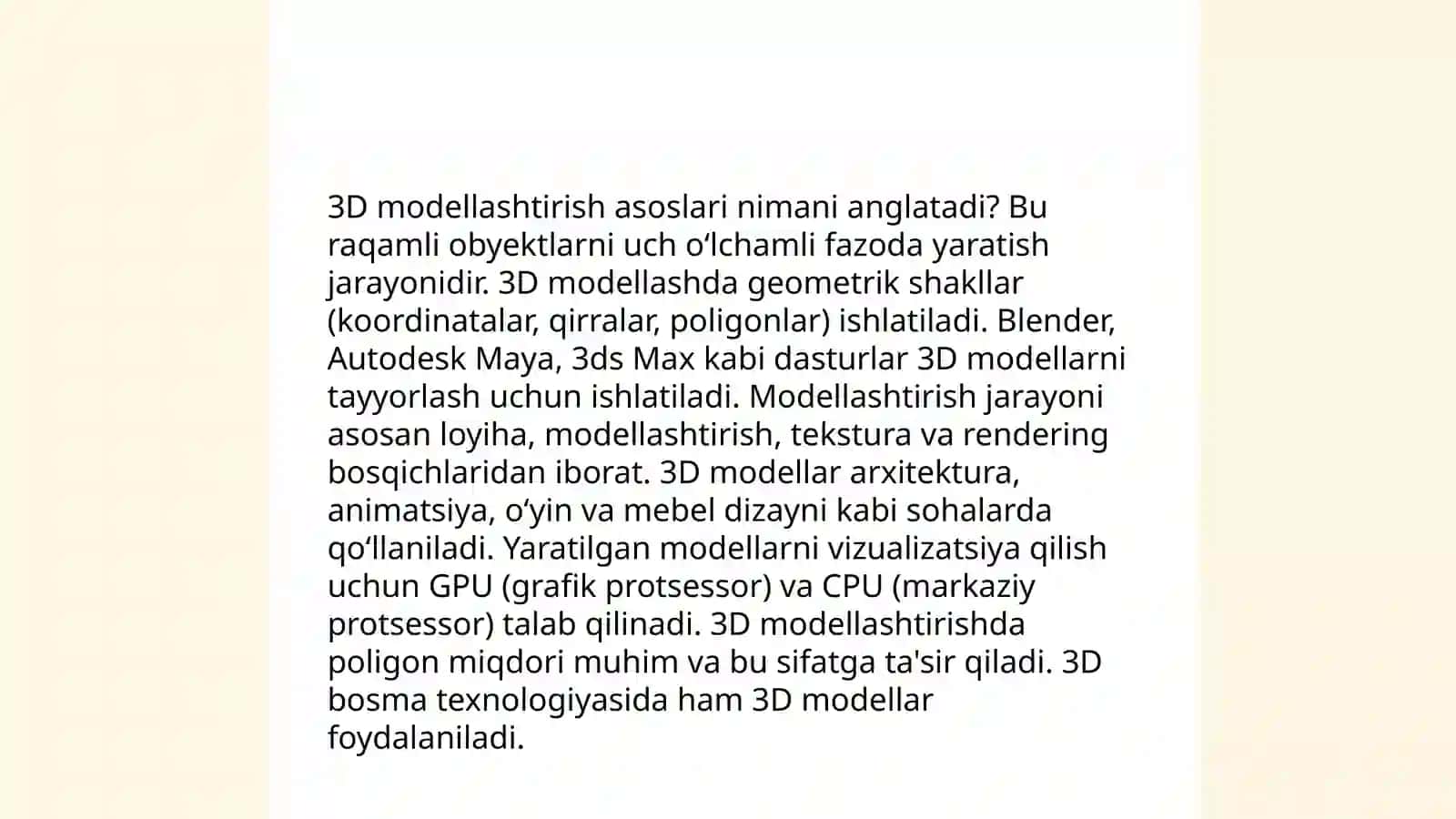 3 o'lchovli grafika imkoniyatlarini loyihalashda qo'llash texnologiyalari 4