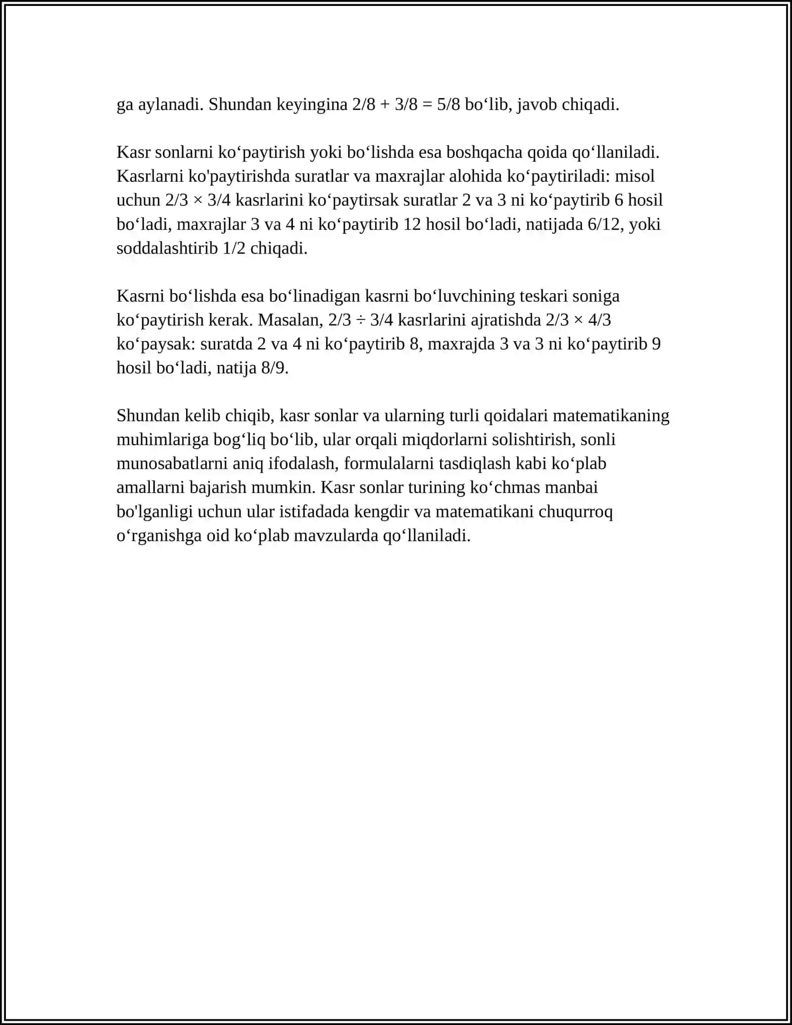 O'NLI KASRLAR VA ULAR USTIDA ARIFMETIK AMALLARNI BAJARISH ALGORITIMI 4
