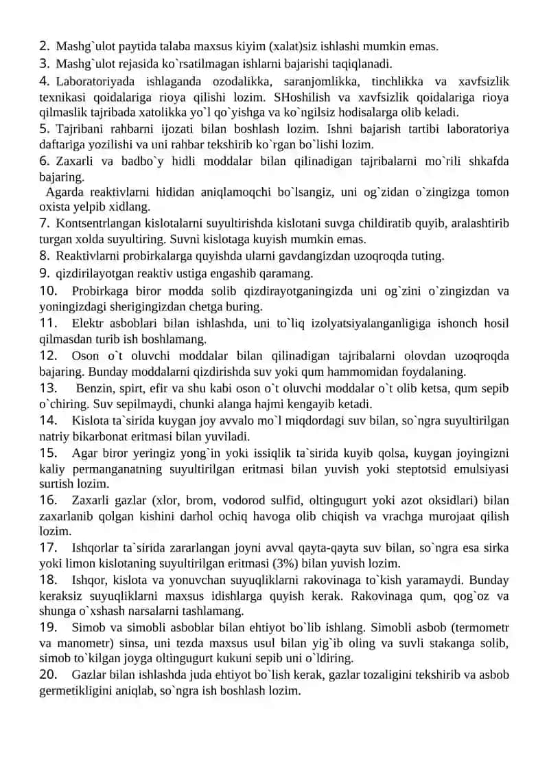 Laboratoriya ishlari talablar uchun 4
