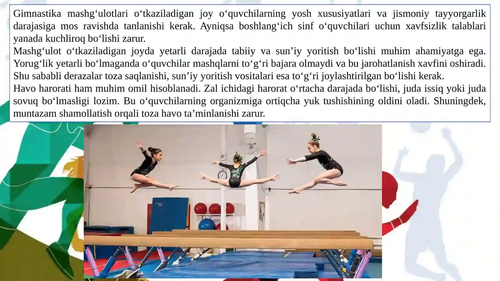 Gimnastikadan o‘quv mashg‘ulotlarni o‘tkazish joyi 4