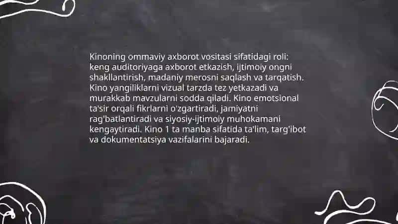 Kino - ahborot madaniyatining muhim manbai ekanligi. 4