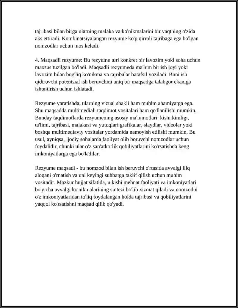 REZYUME VA UNING TURLARI.MULTIMEDIALI TAQDIMOT YARAT 4