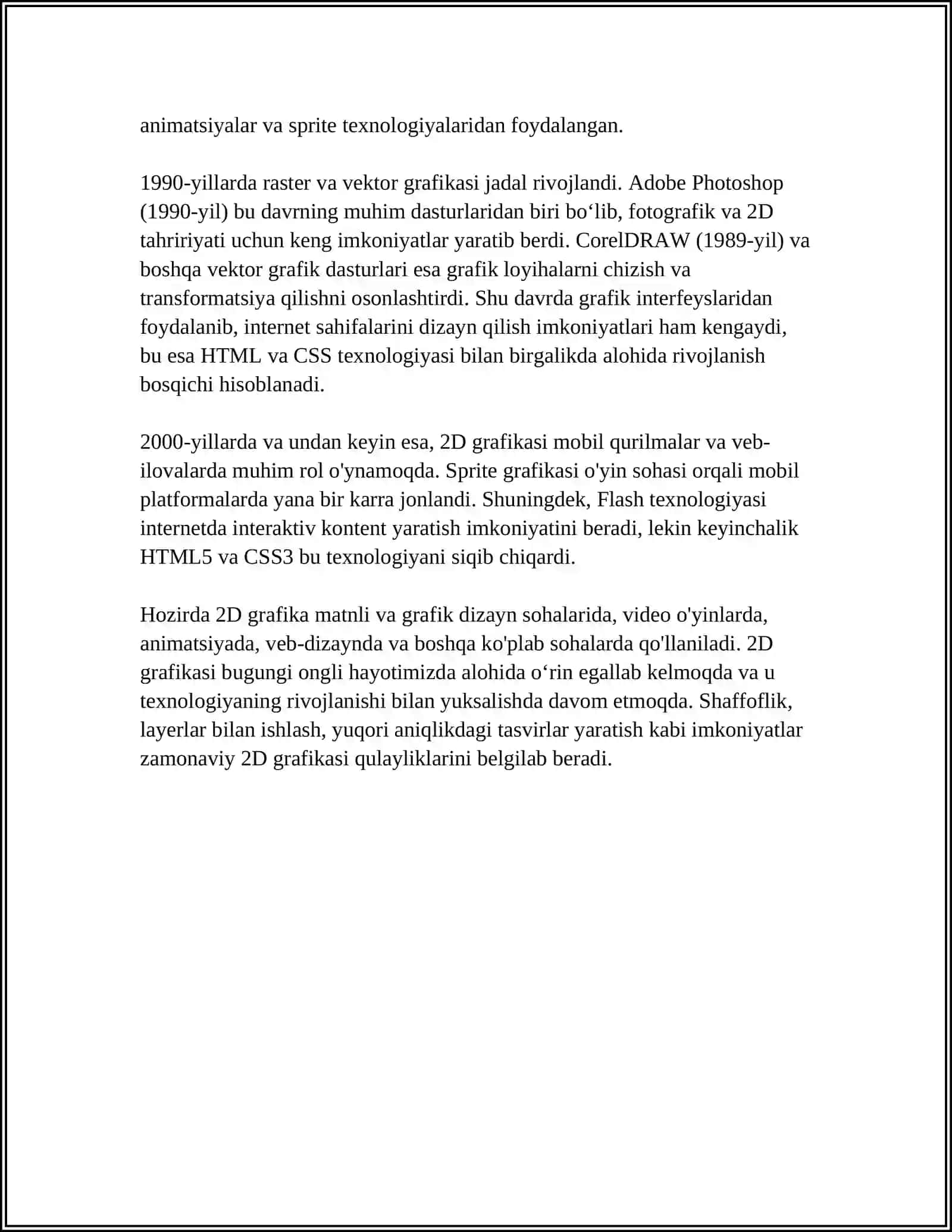 2D GRAFIK VA UNING ASOSLARI 2D GRAFIKANING DASTURIY VOSITALARI VA ULARNING IMKONIYATLARI 4
