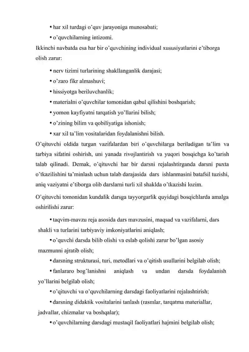 Darslar ishlanmasini yaratish o'qituvchi rahbarligida talaba mustaqil ishi 4