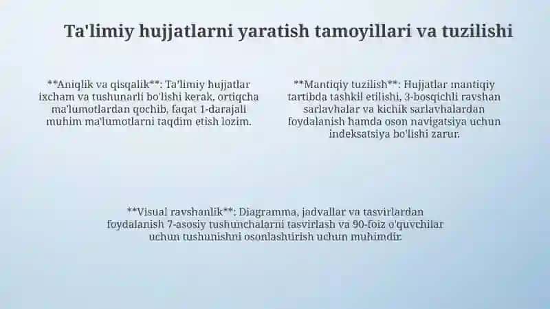 Ta'limiy hujjatlarni yaratish tamoyillari va tuzilishi 4