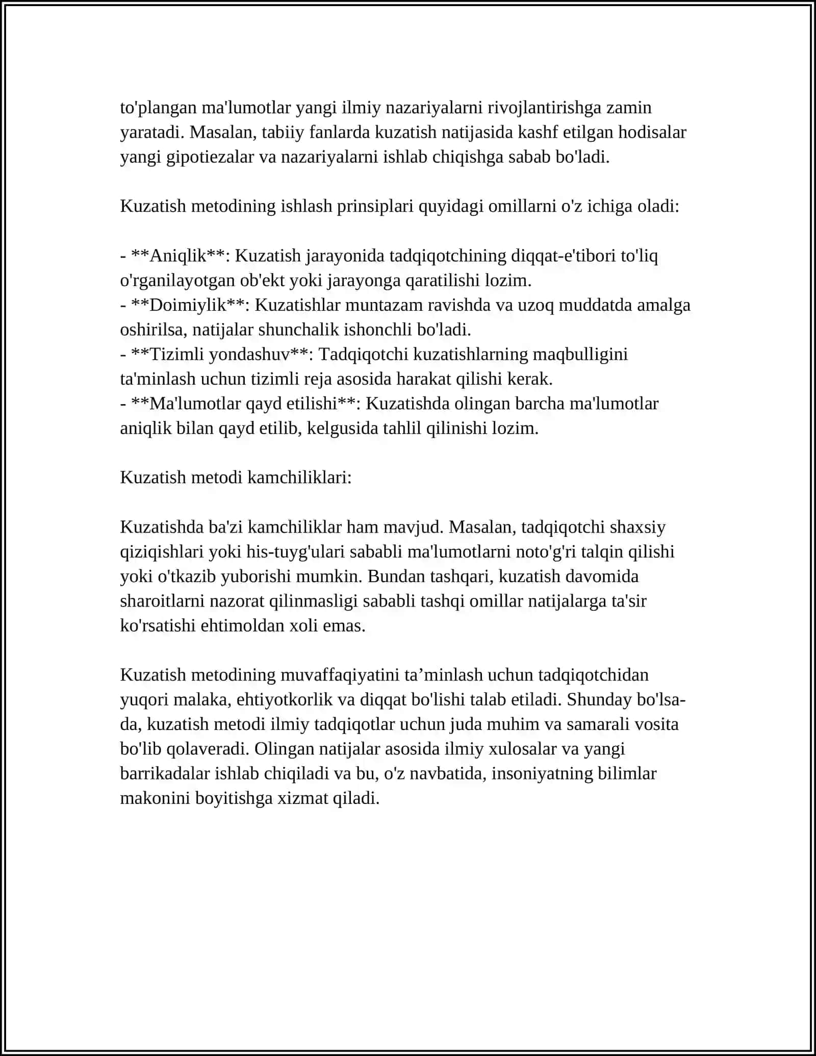 KUZATISH DASTLABKI MANBAALARNI TOʻPLASH METODI SIFATIDA.ILMIY FARAZLARNING SHAKLLANTIRILISHI 4