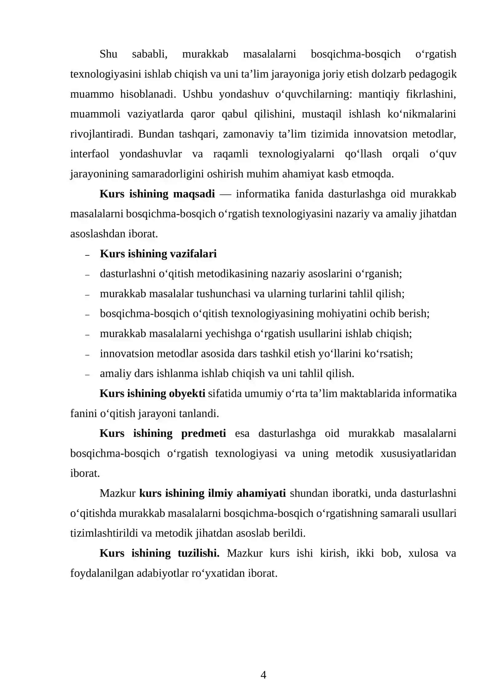 "Dasturlashga oid murakkab masalalarni bosqichma-bosqich o‘rgatish texnologiyasi" 4
