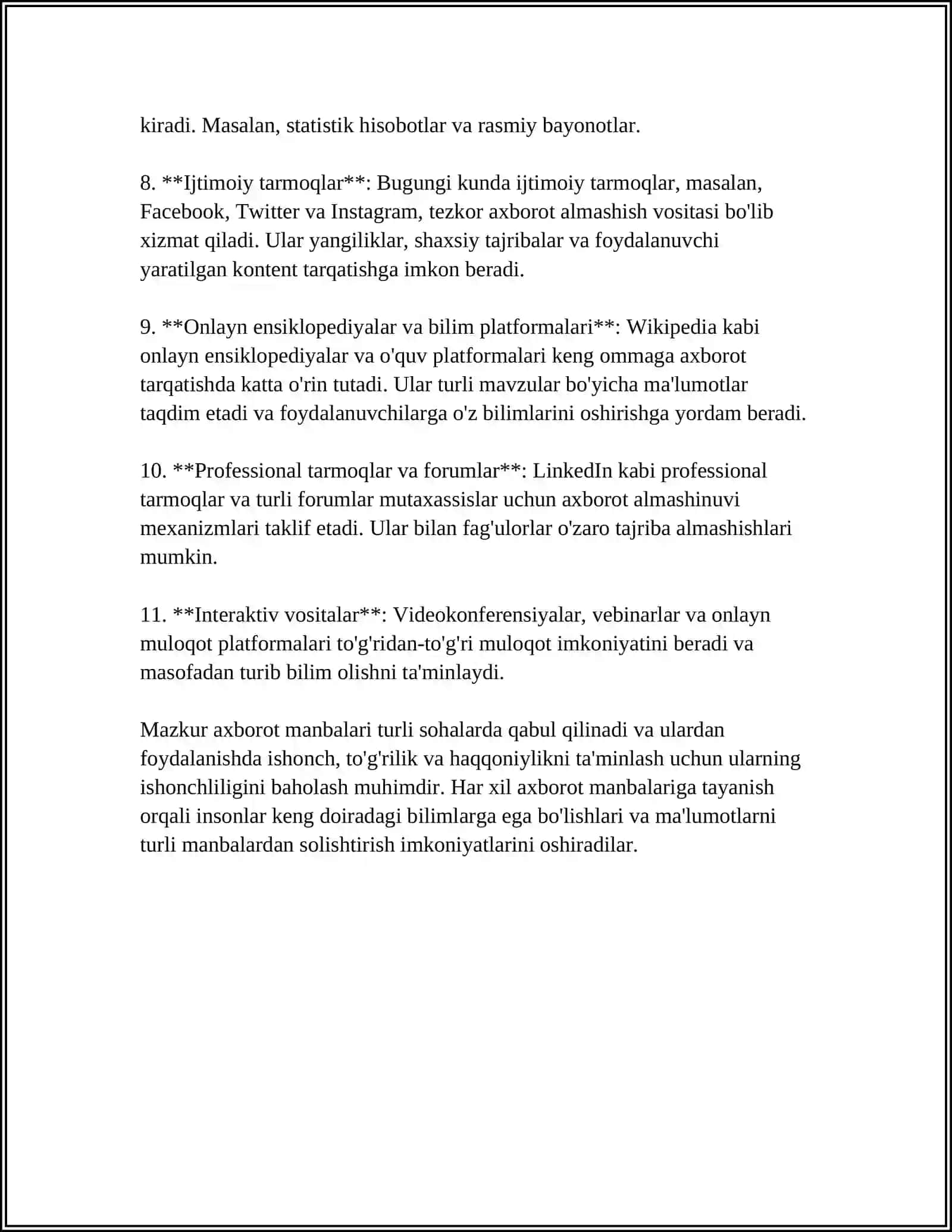 AXBOROT MANBALARI YUZASIDAN JURNALISTIK MATERIALNI TAHLIL QILING 4