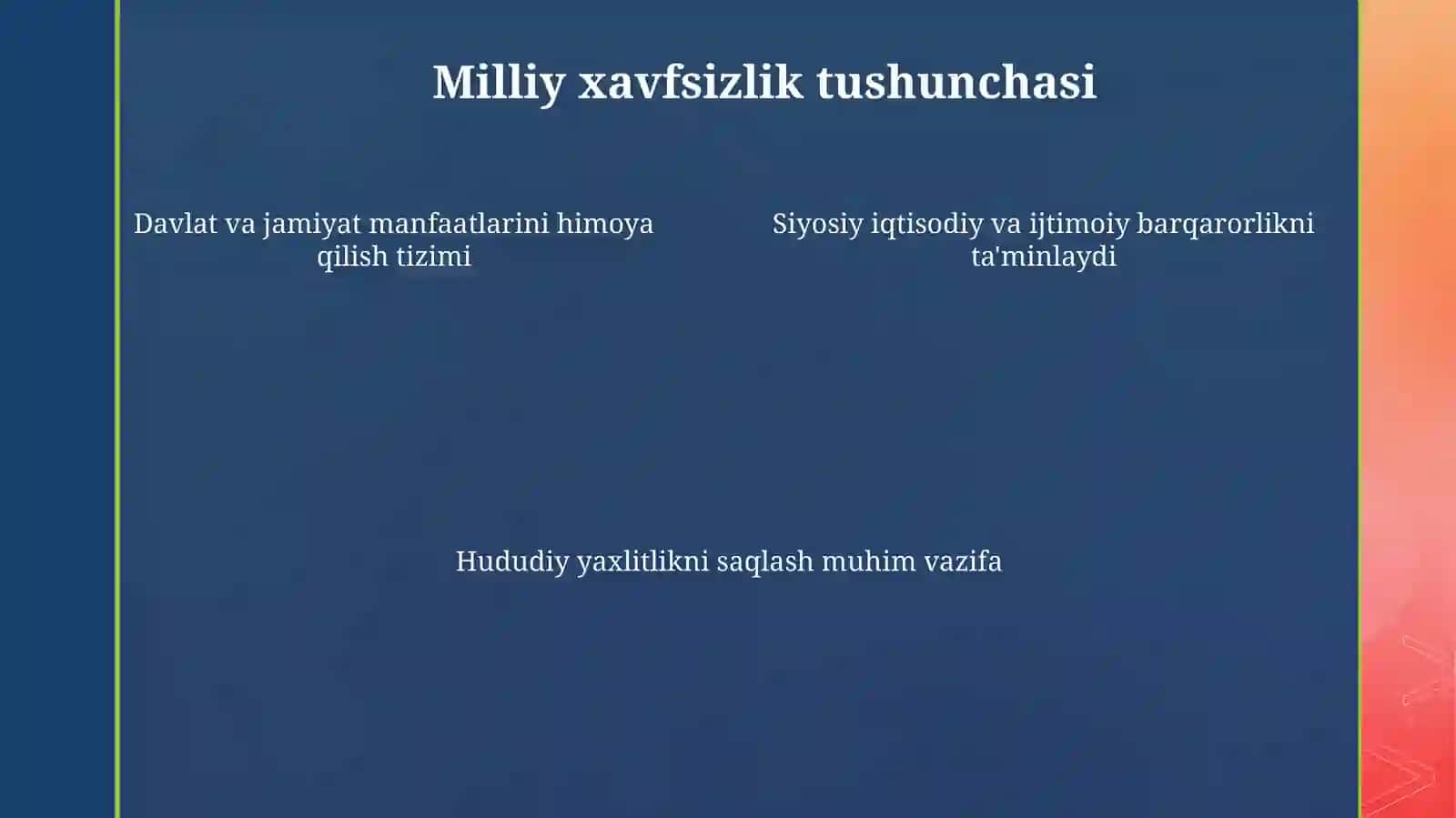 Milliy xavfsizlikni ta'minlash borasida amalga oshirilayotgan ishlar 4