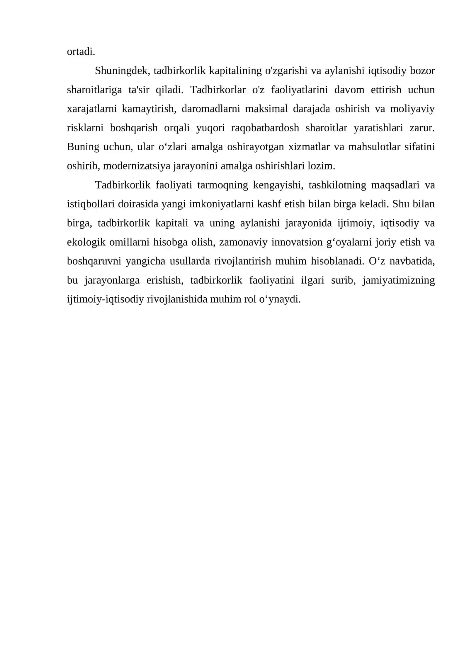 TADBIRKORLIK FAOLIYATI. TADBIRKORLIK KAPITALI VA UNING AYLANISHI 4