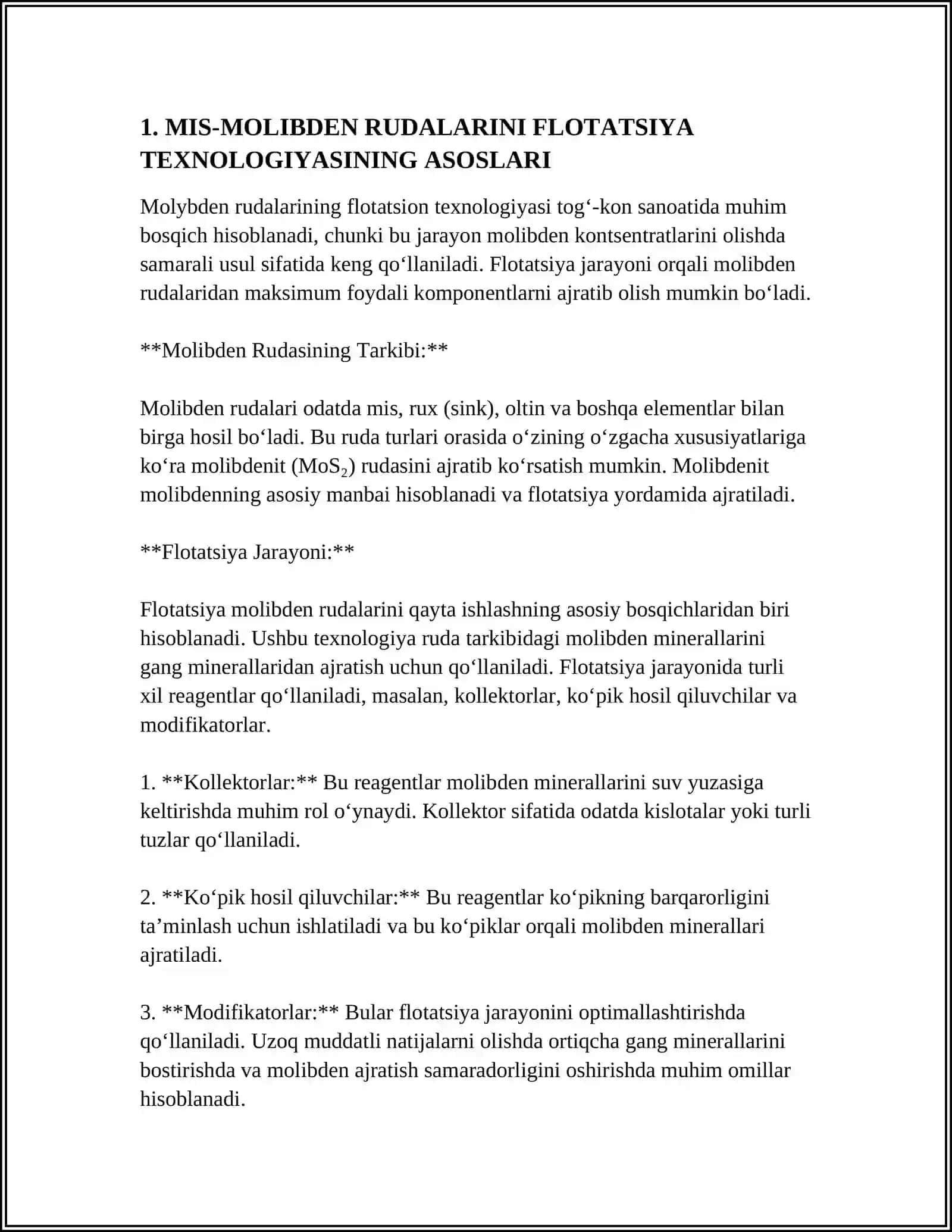 MIS-MOLIBDEN RUDALARINI FLOTATSIYA TEXNOLOGIYASINING ASOSLARI 4