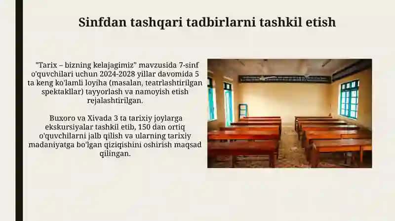 Tarix oʻqituvchisi amalga oshiradigan 5 yillik rejasi 4