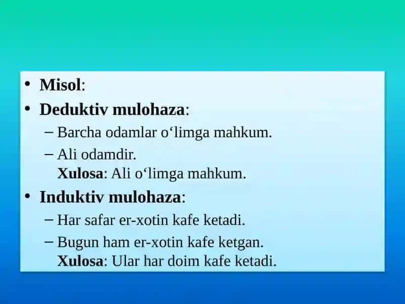Mavzu:Mulohaza tushunchasi. Mantiqiy amallar va ularning rostlik jadvallarini tuzish. Paradokslar 4