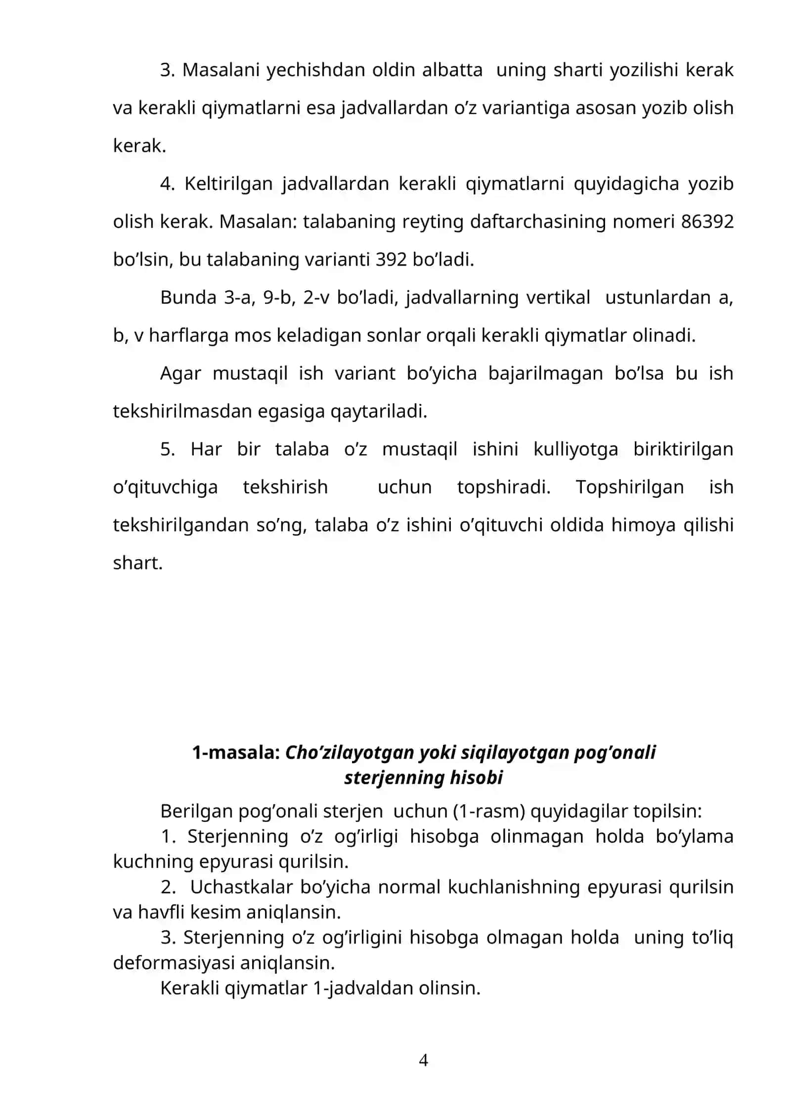“MАTЕRIАLLАR QАRSHILIGI” fаnidаn mustаqil tоpshiriqlаrni bаjаrish bo’yichа 4
