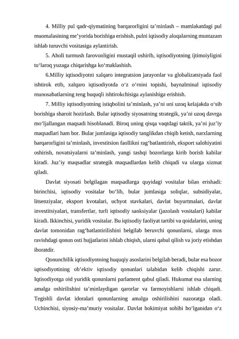 IQTISODIYOT, BOZOR VA IQTISODIY SIYOSAT 4