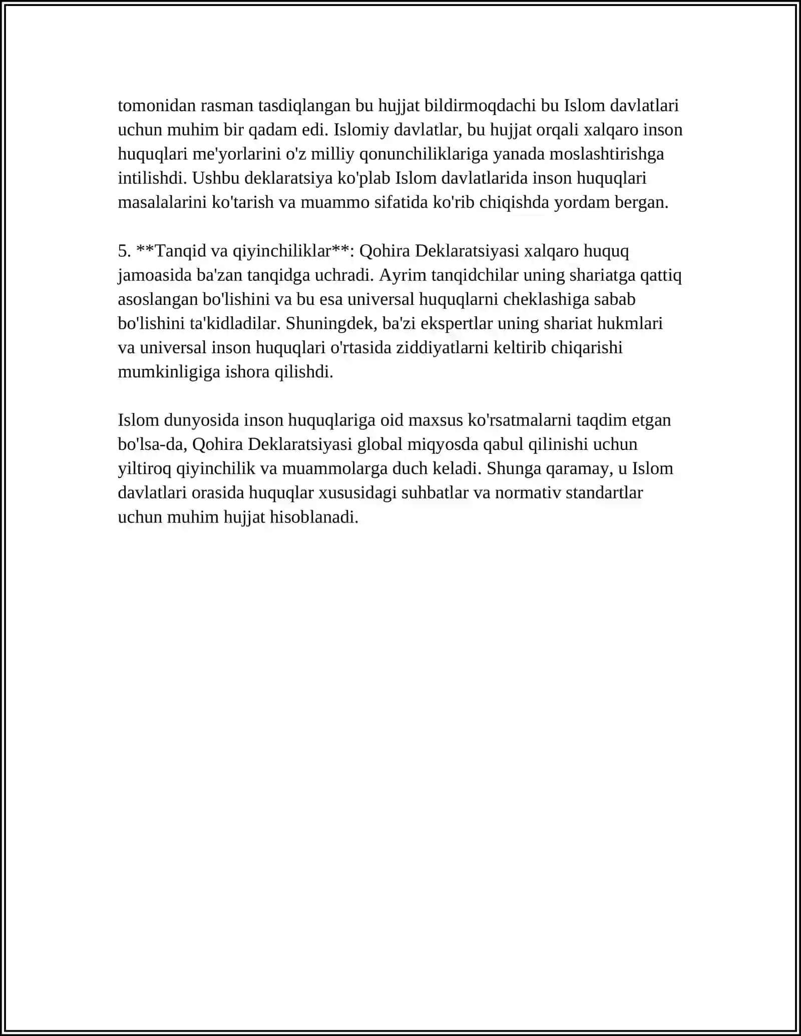 Qohira Deklaratsiyasi Tarixi va Mazmuni Borasida Tahliliy Maqola Tayyorlash 4