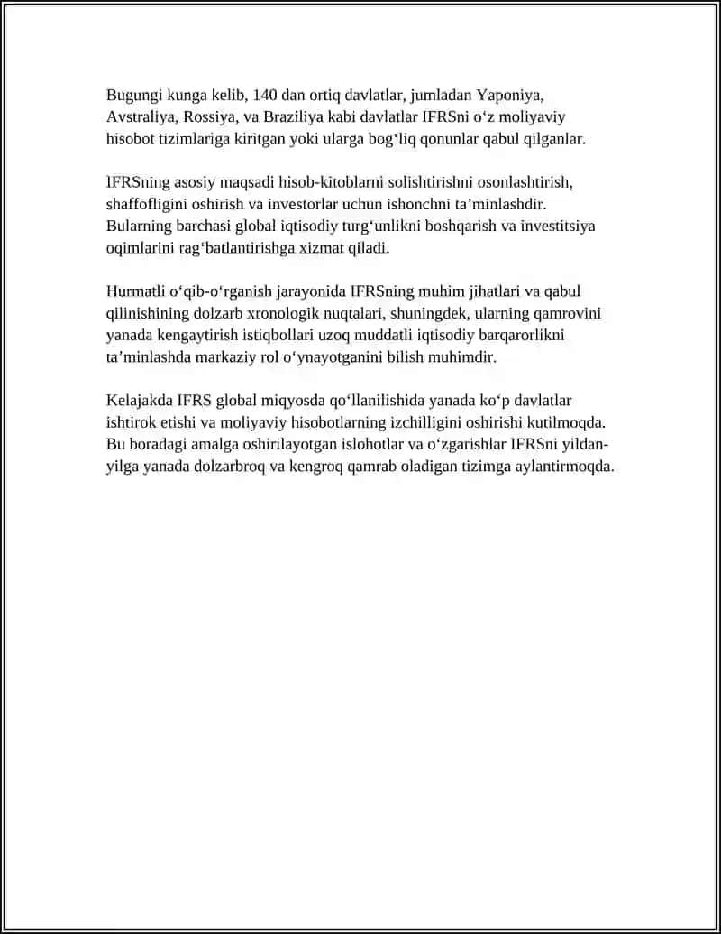 MOLIYAVIY HISOBOTLARNING XALQARO STANDARTLARI (IFRS) VA ULARNING AHAMIYATI 4