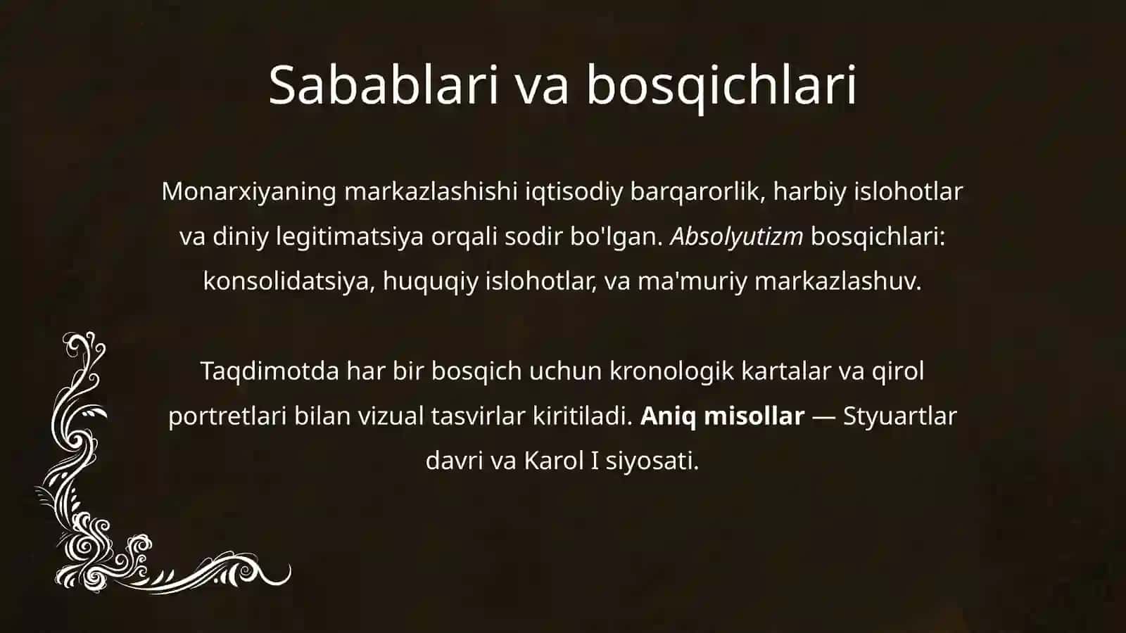 Angliyada qirol hokimiyatining kuchayishi.Absolyutizm 4