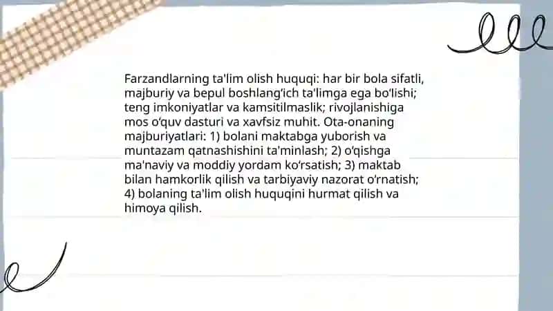 Farzandlarning huquq va burch majburiyatlari 4